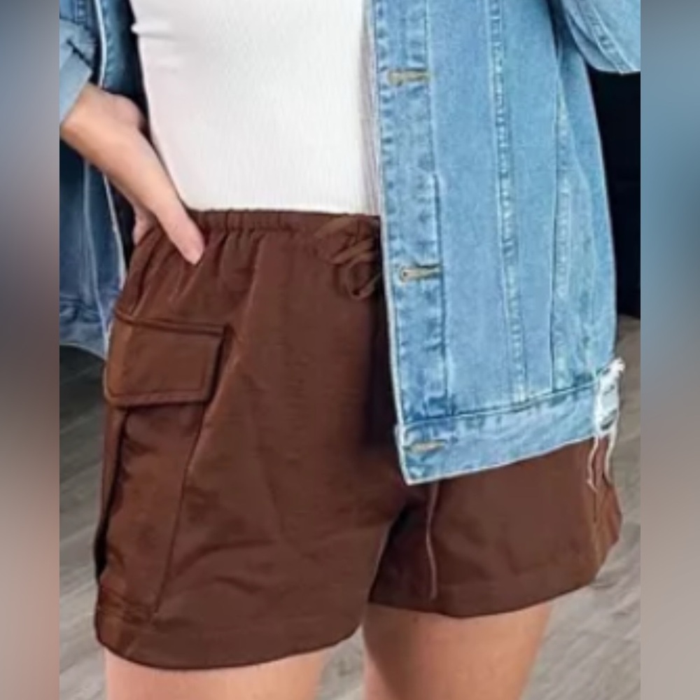 NEW Chocolate Brown Satin Cargo Shorts Responsible Style by A New Day Medium